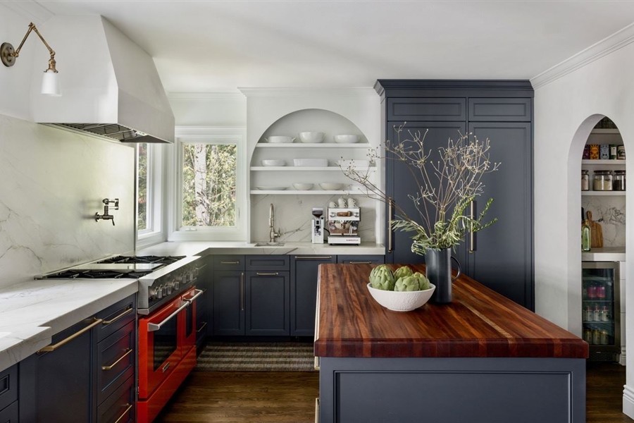 Custom navy kitchen cabinetry, from the Dilger Custom Cabinetry homepage